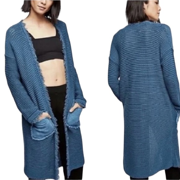 Free People Long Cardigan Layering Knit Sweater Blue Women’s Size XS Woodstock - Picture 1 of 12